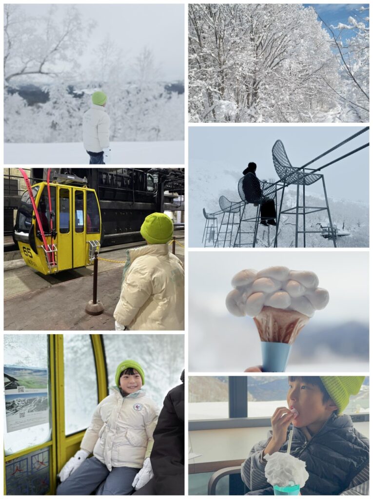 Child riding gondola at Hoshino Resort Tomamu winter