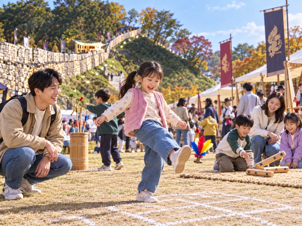 Children trying traditional games at Gongsanseong Fortress