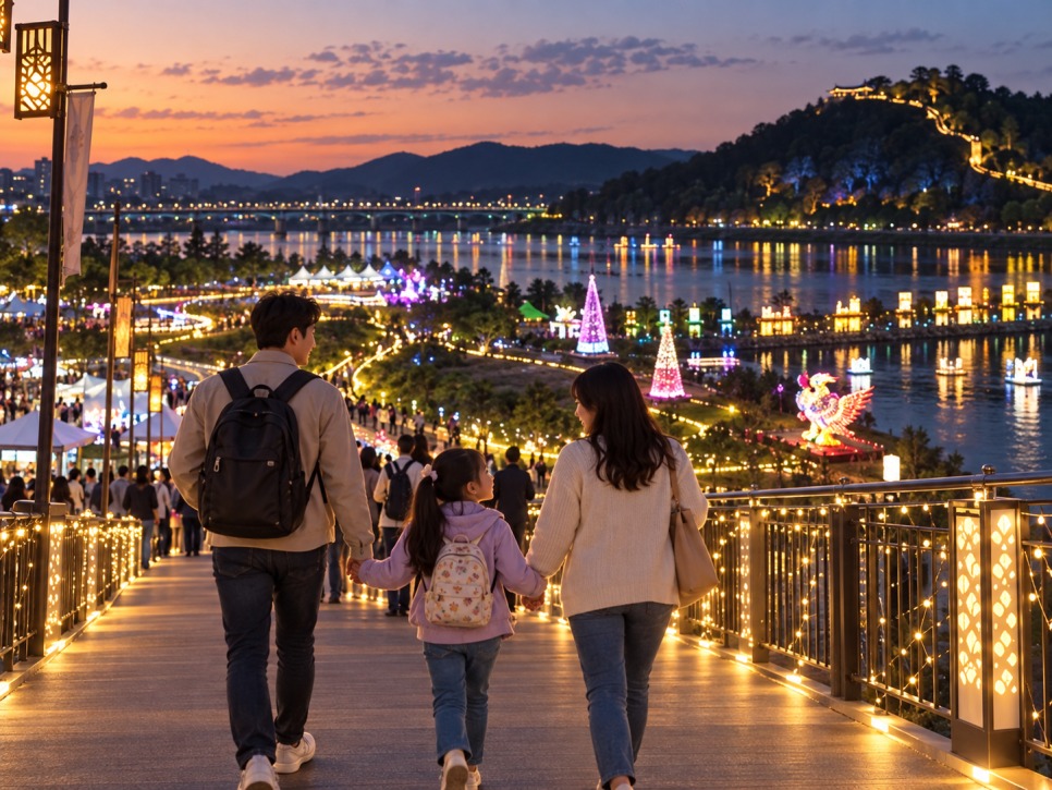 Festival grounds lit up at night