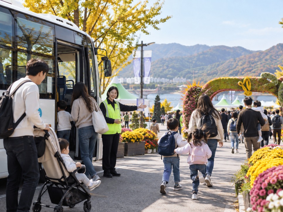Temporary parking area with shuttle buses