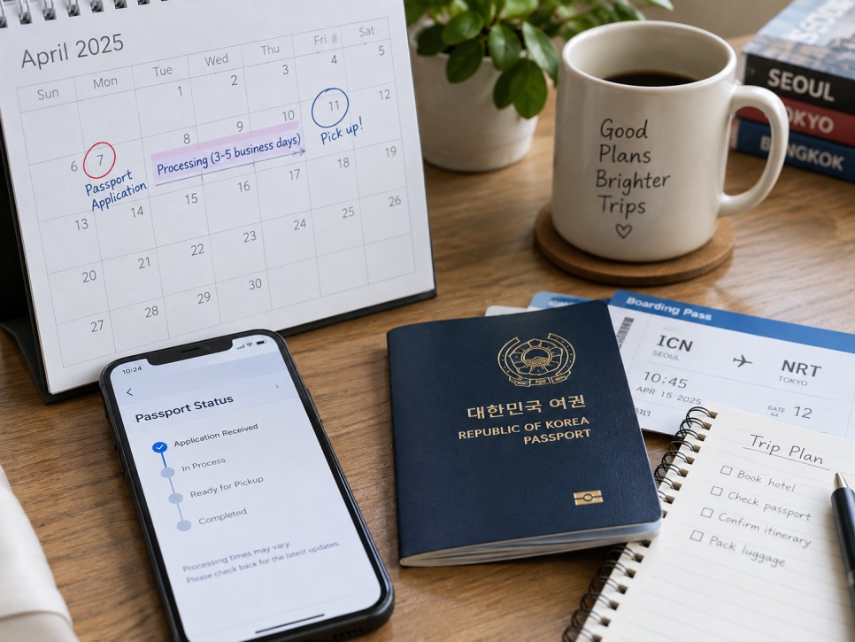 Calendar marked with passport pickup date