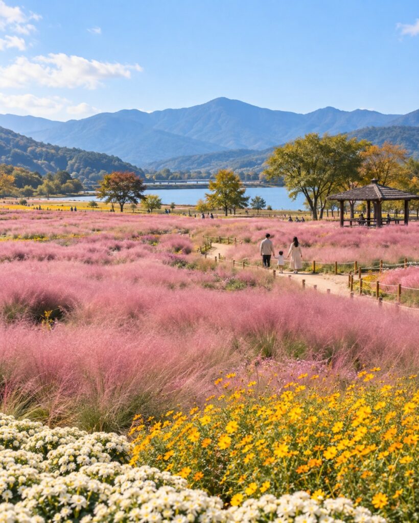 Wide pink muhly fields at Sinsoyang Sports Park