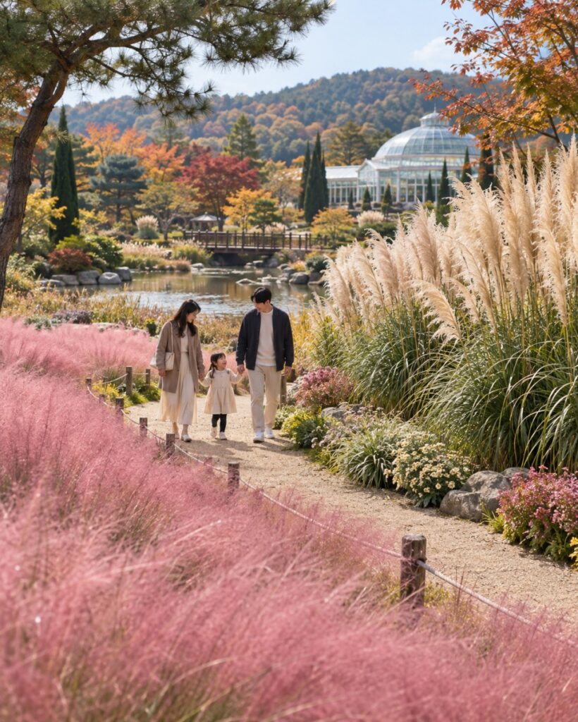 Pampas grass and pink muhly at Cheongsan Arboretum