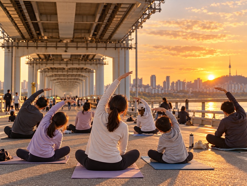 Sunset yoga session on the bridge