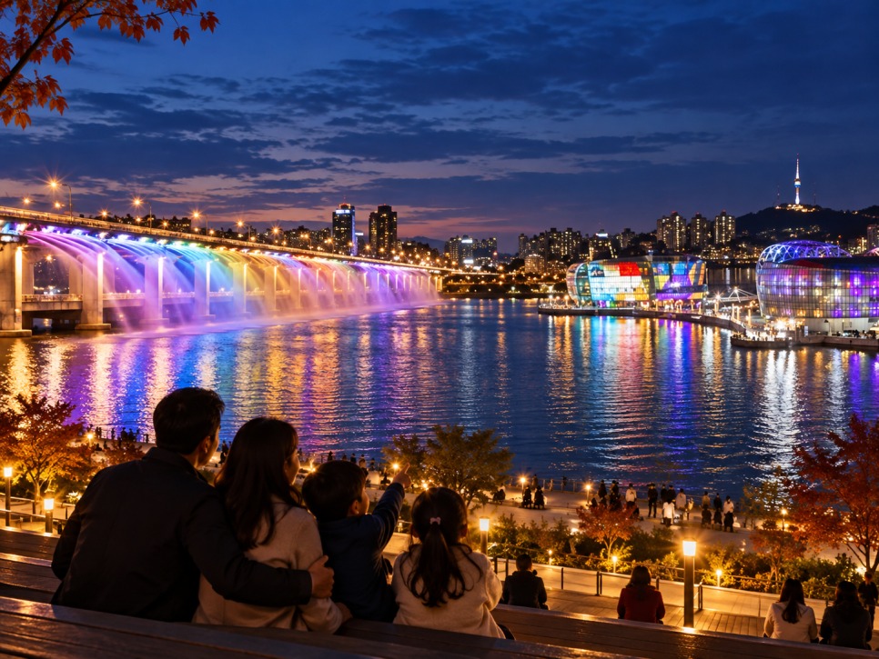 Banpo Bridge Moonlight Rainbow Fountain at night