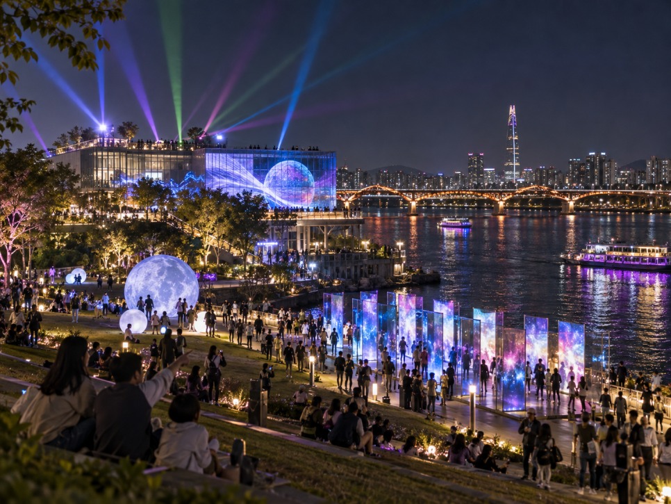 Laser art at the Seoul Light Han River Light Island Festival