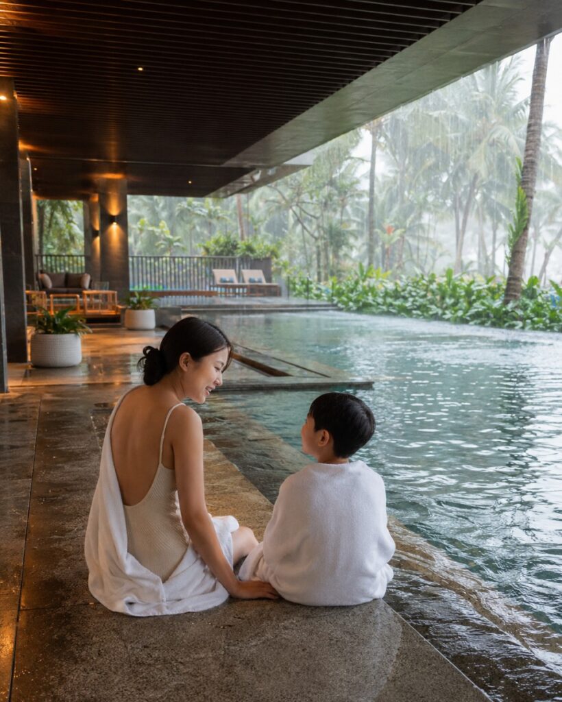 Hotel pool on a cloudy day