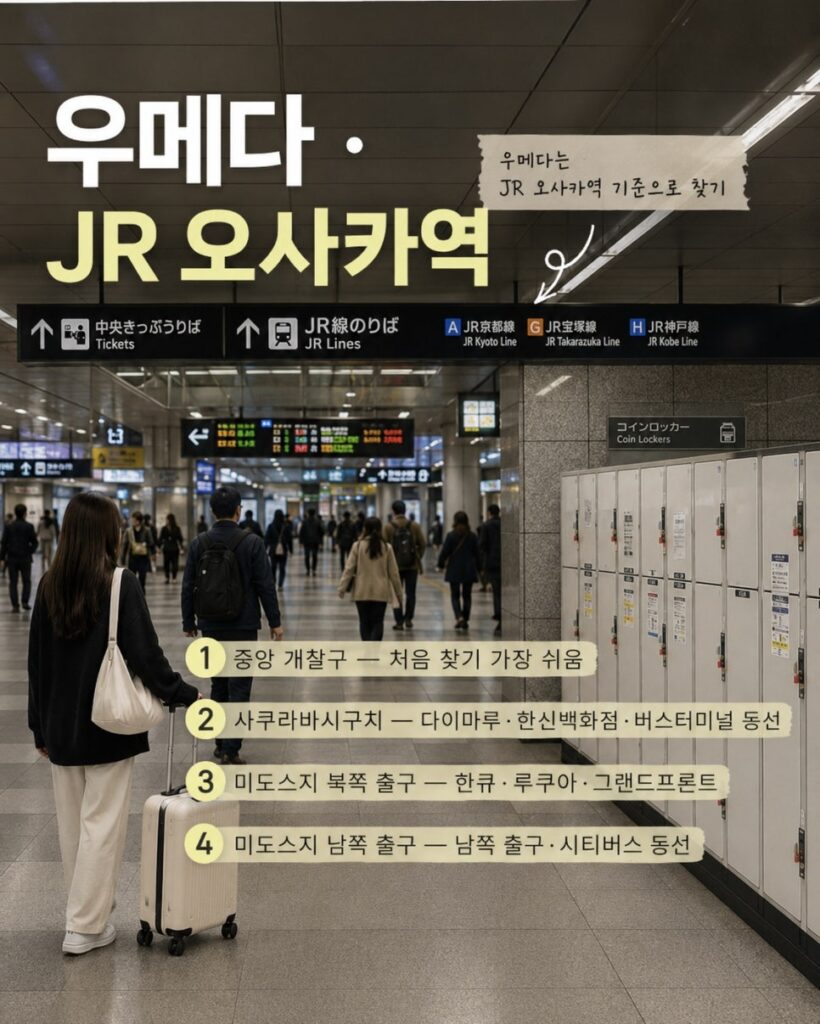 오사카 코인락커 우메다 코인락커 위치, JR 오사카역 기준으로 찾기
