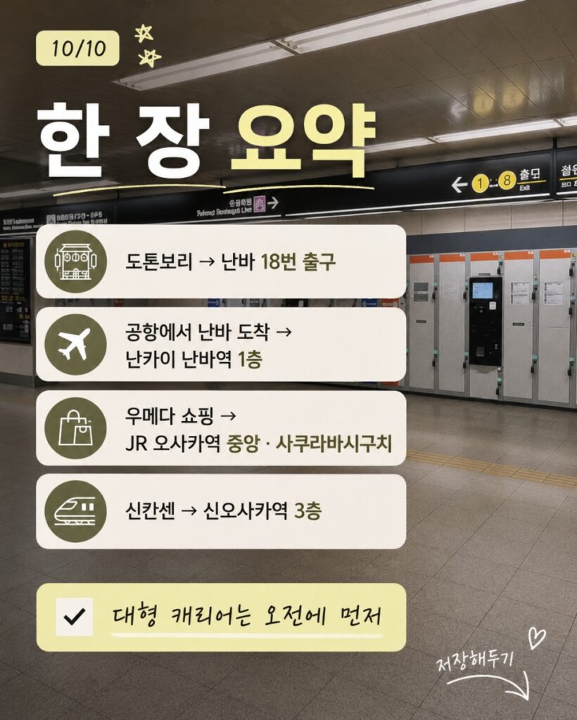 오사카 코인락커 여행 동선별 한 줄 요약