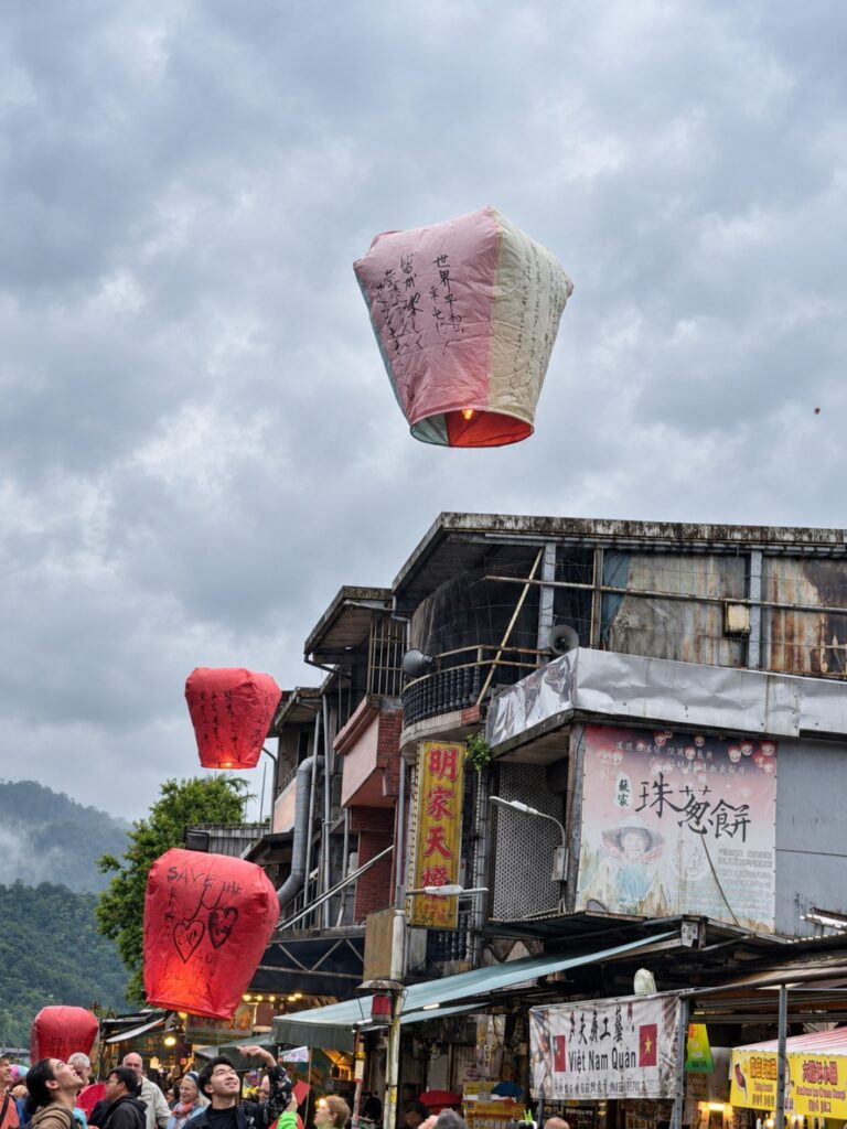 Releasing a sky lantern in Shifen