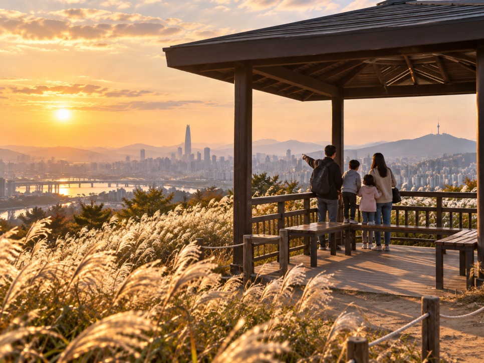 Kids taking photos on the Haneul Park viewpoint