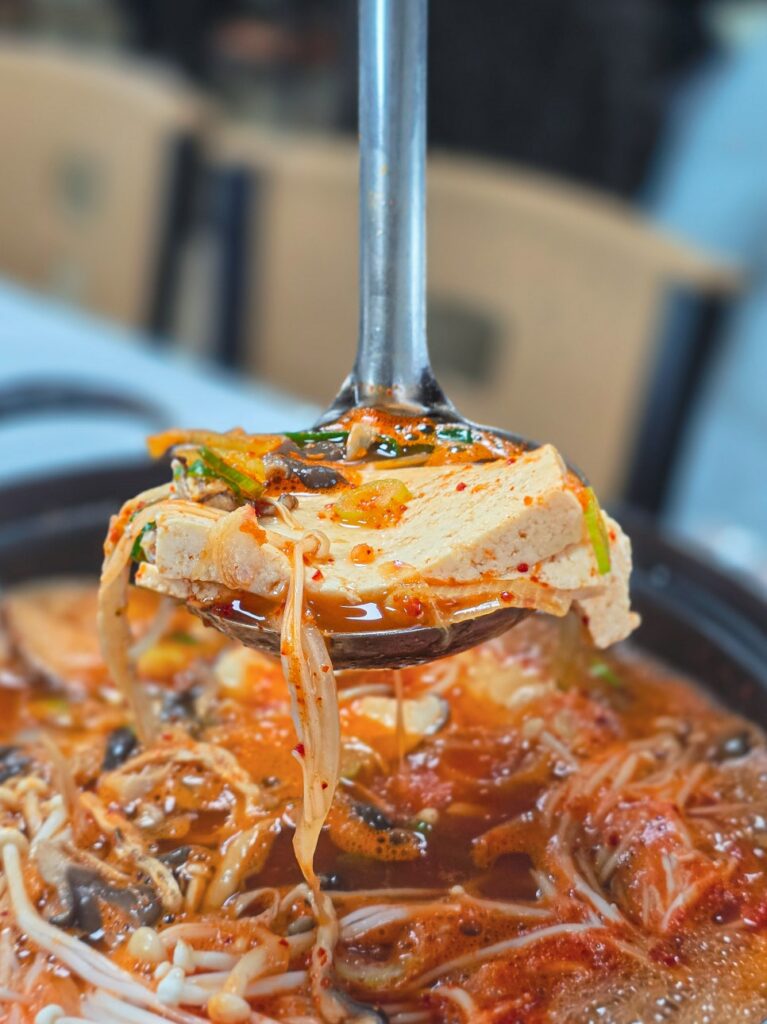 Handmade tofu in red broth