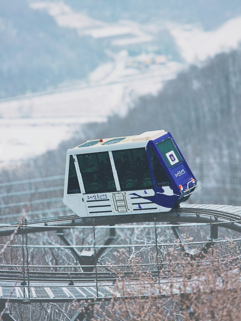 Colorful monorail arriving