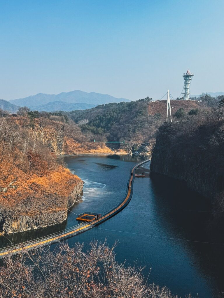 Pontoon bridge on the river