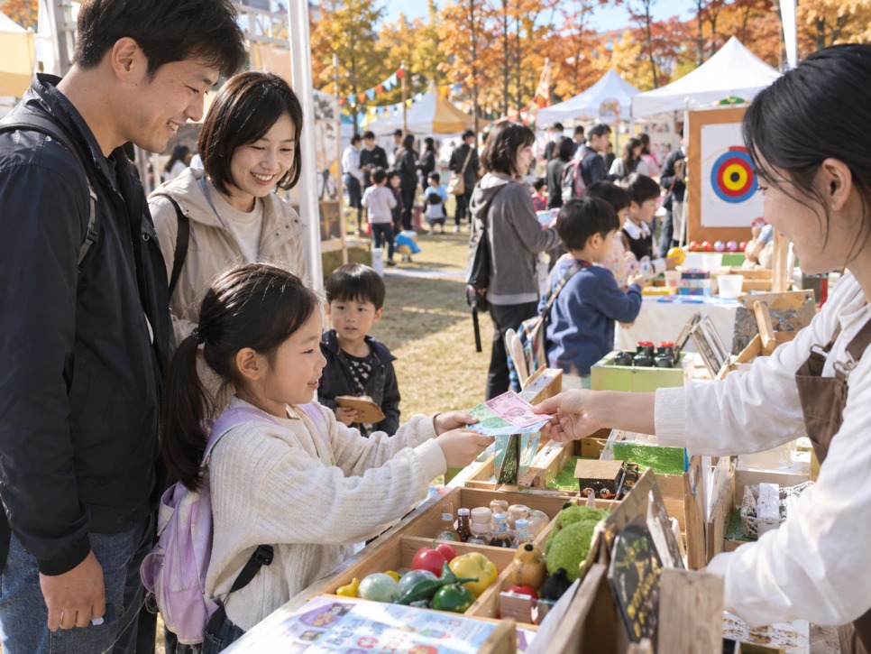 Kids trading goods at the Rich Rich Money Play booths