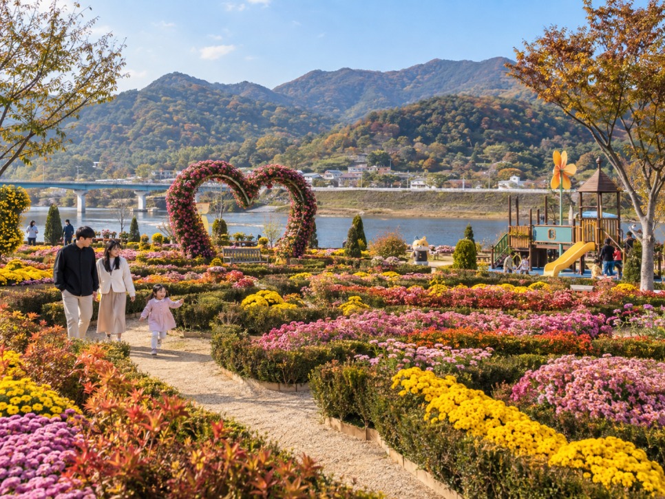 Flower fields at Hoguk Uibyeong Forest riverside park