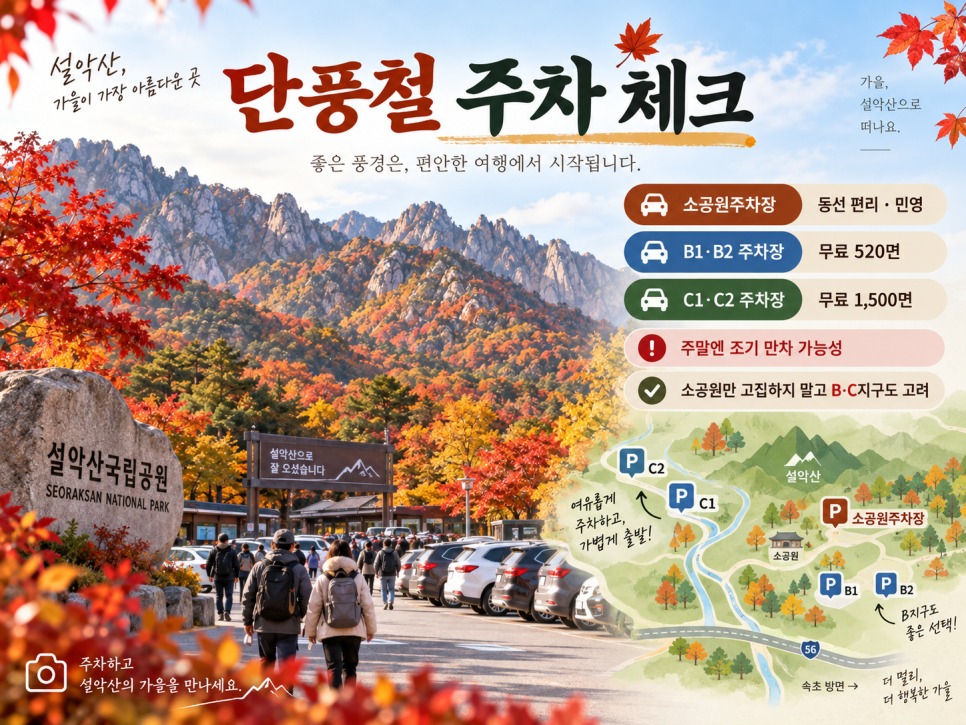 Cars lining up at Seoraksan parking in autumn