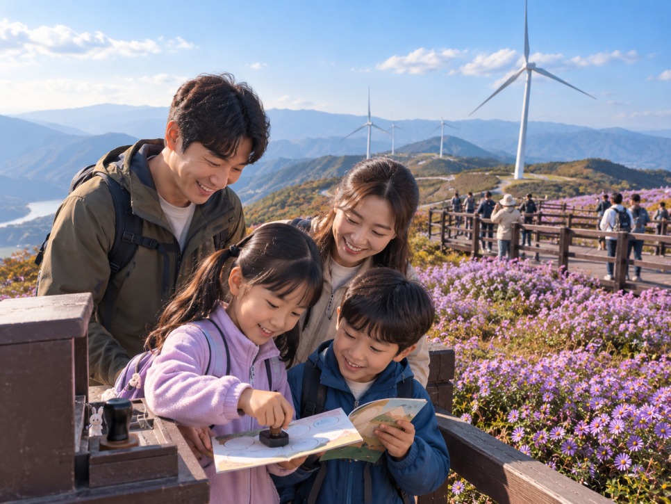Children doing the stamp tour among the flowers