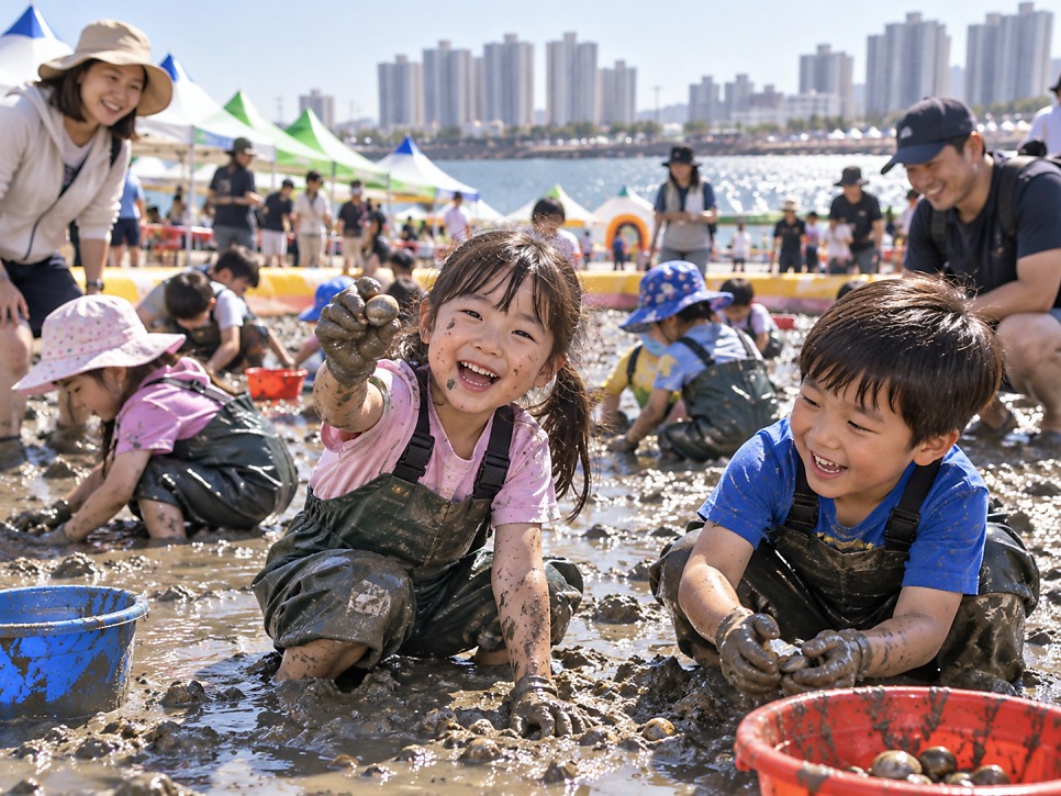 Kids playing in the children's mudflat playground