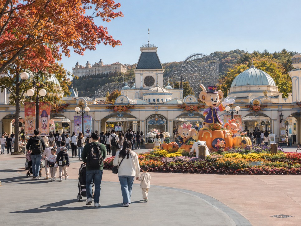 Everland with kids: Everland entrance decorated for the autumn festival