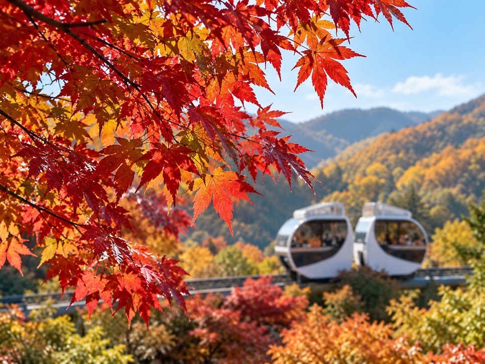 Hwadam Botanic Garden monorail through autumn trees