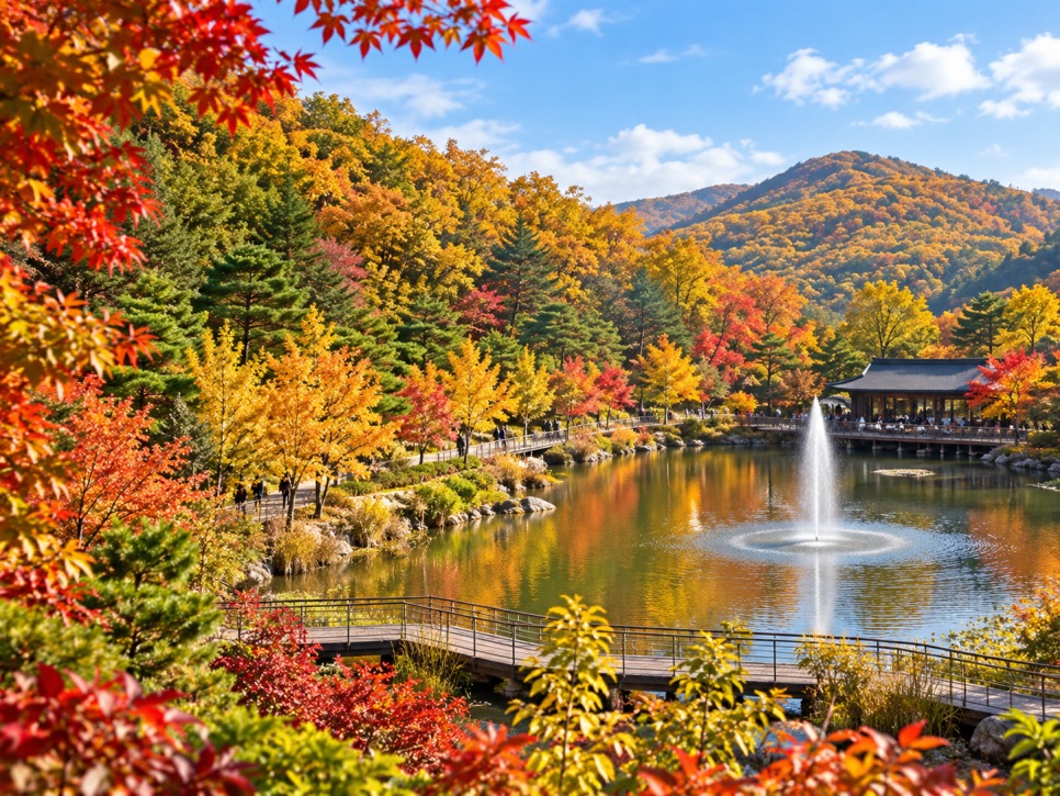 Visitors walking among autumn colors at the garden