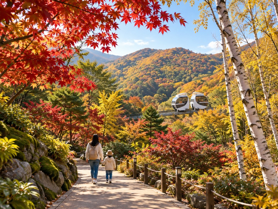 Family enjoying autumn foliage at Hwadam