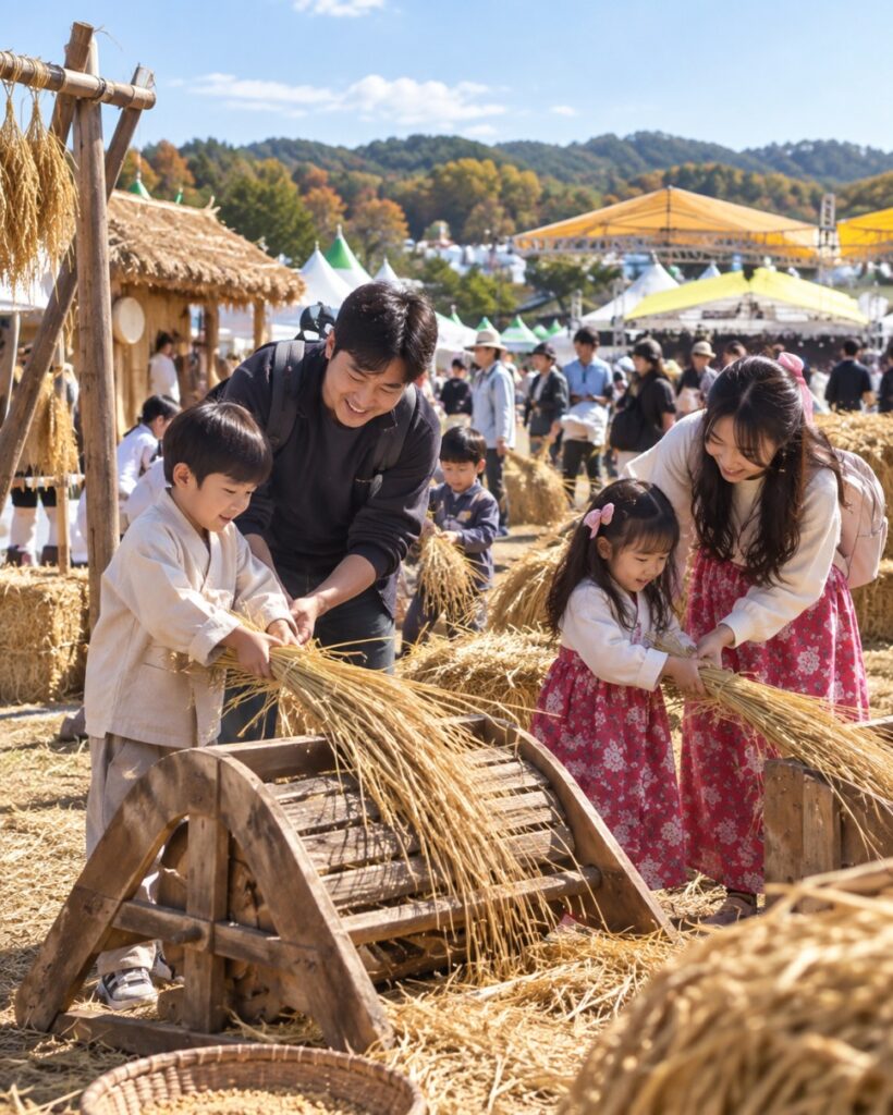 Families watching a namsadang performance