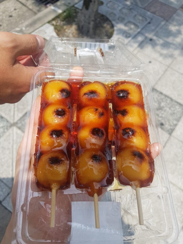 Grilled dango with a honey-like glaze
