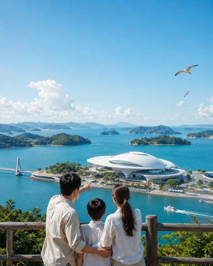 Island-themed pavilions at the expo