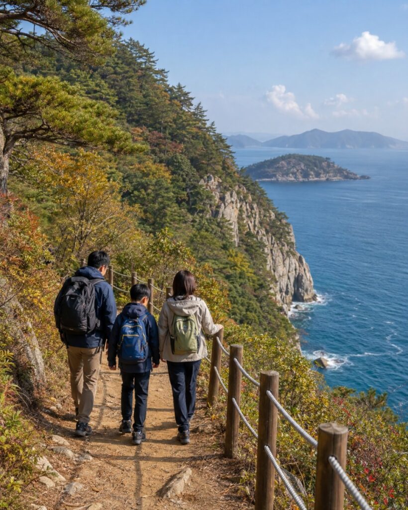 Odongdo Island walking path by the sea