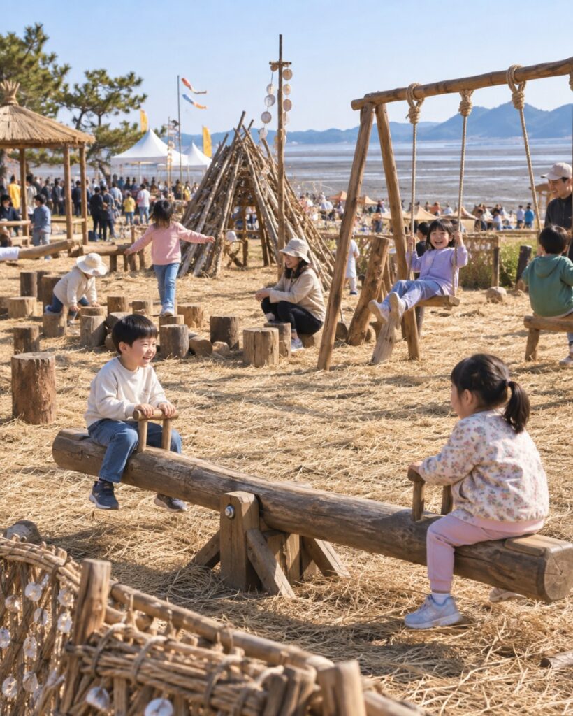 Swings and seesaws at the free play area