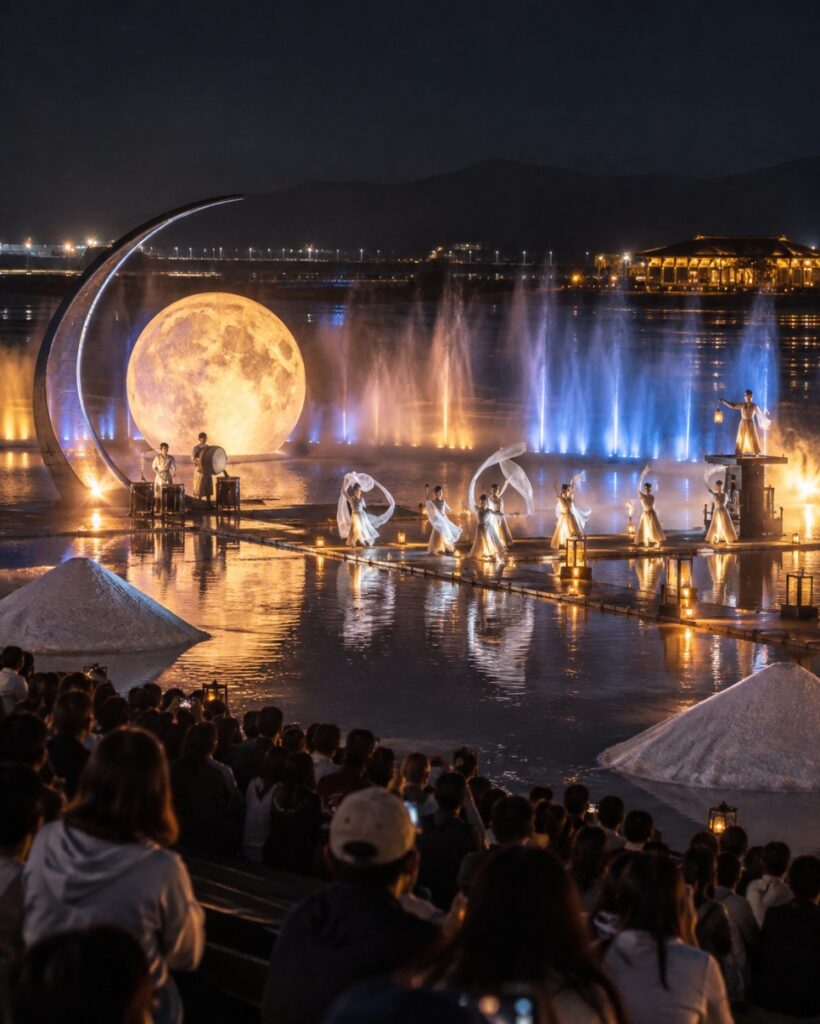 Night performance on the salt pans with lights
