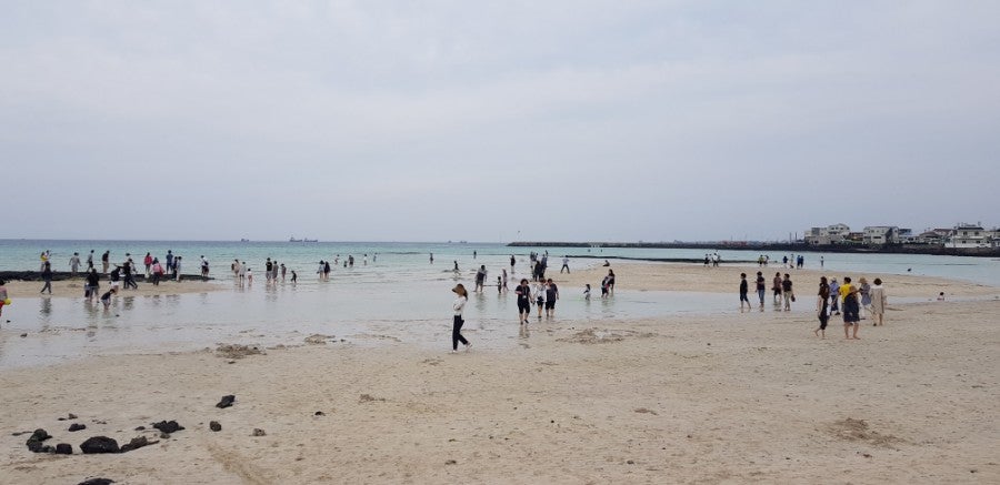 Hyeopjae Beach white sand and shallow water, photo 1