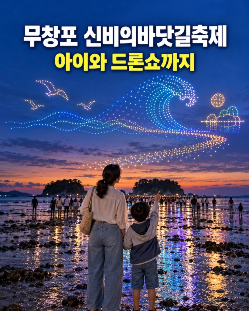 Muchangpo Sea Road Festival: Muchangpo Beach sea road appearing at low tide