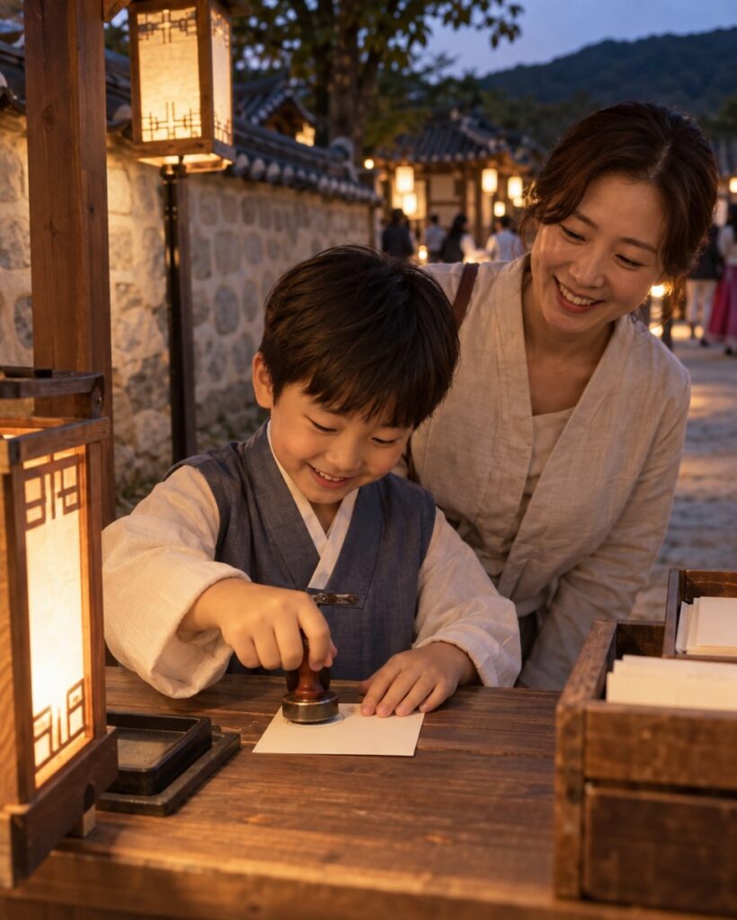 Kids collecting stamps on the moonlight stamp tour