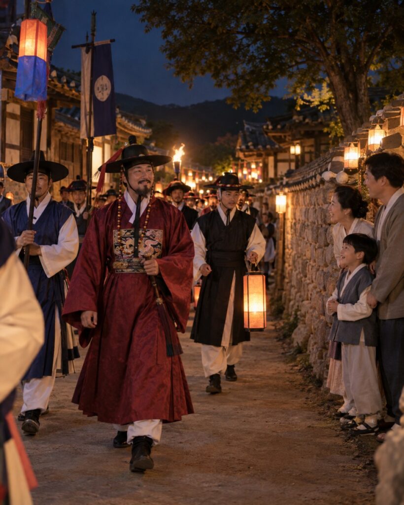 Families walking the goblin night lanes
