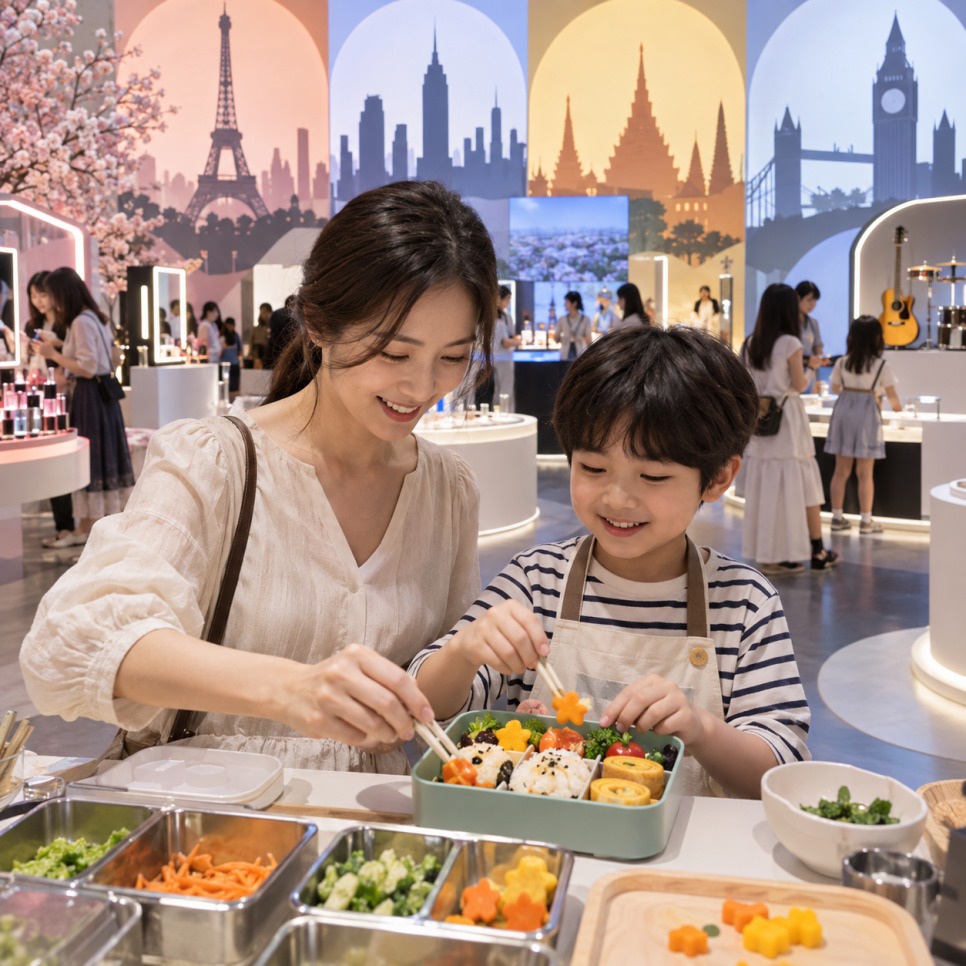 Families exploring the Cheonan K-Culture Expo grounds