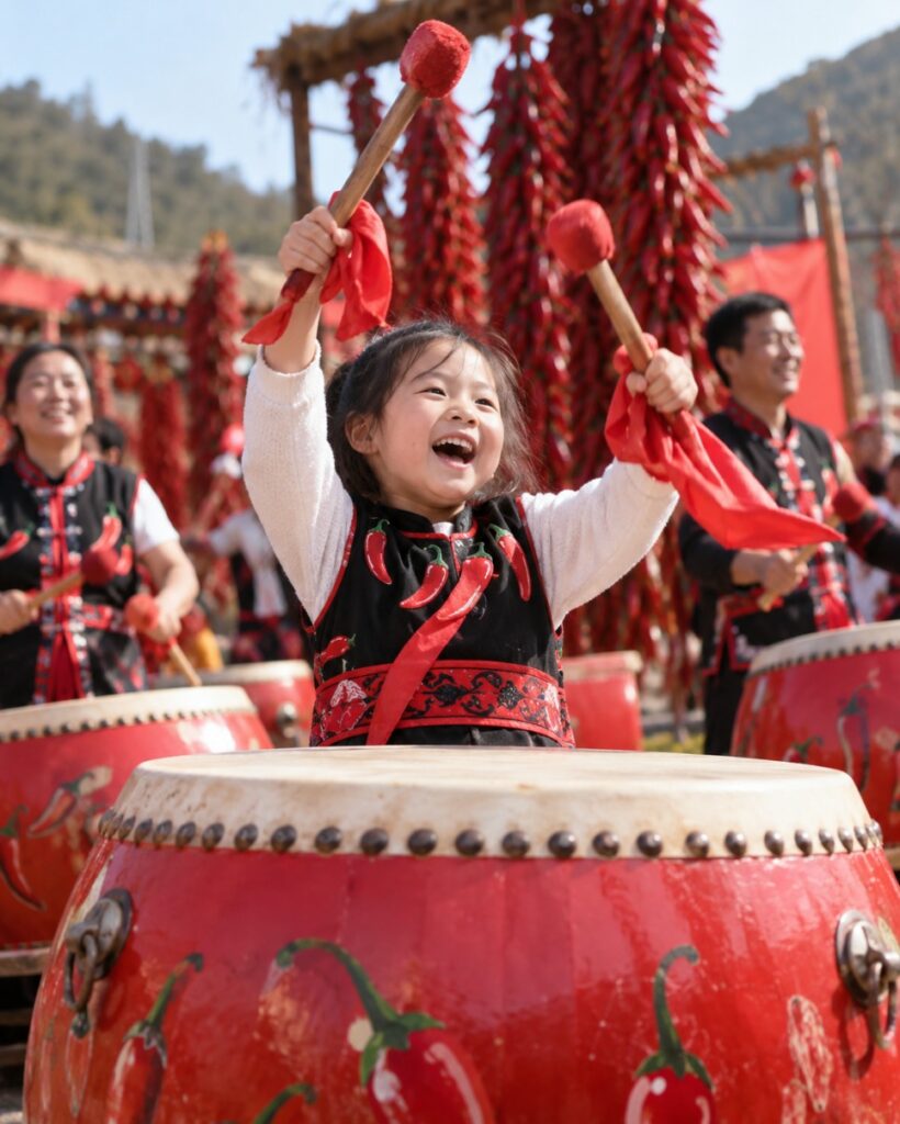 Pepper drumming performance at the Goesan Red Pepper Festival