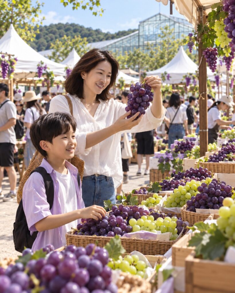 Songsan grape sales stalls near Gungpyeong-ri