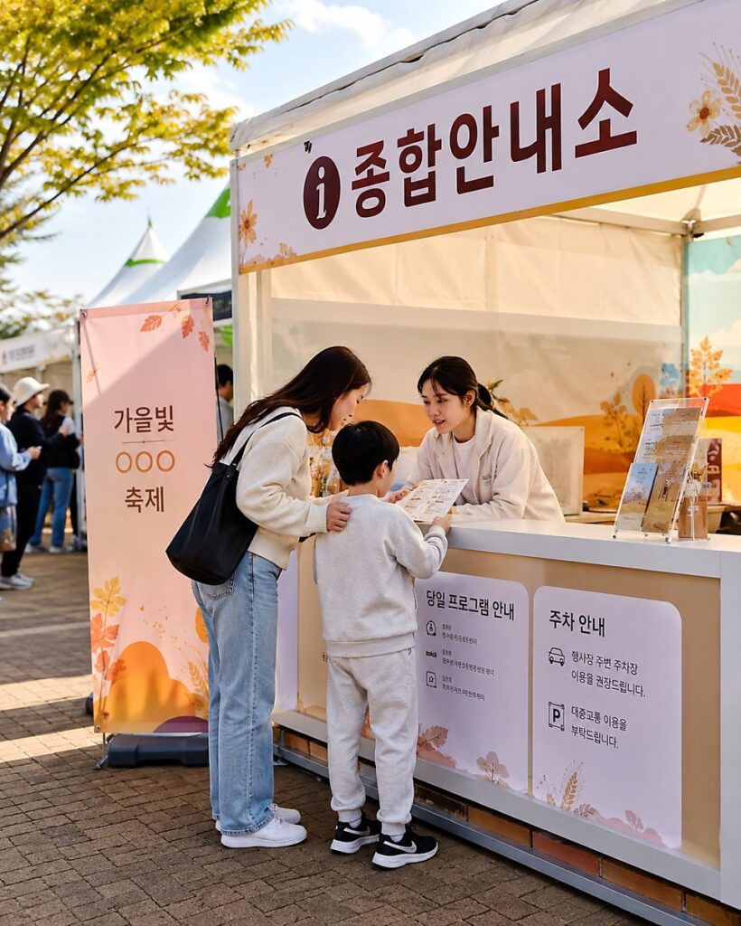 Families browsing omija stalls at the festival