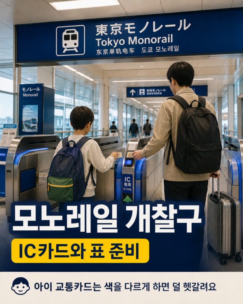 Family riding the Tokyo Monorail into Tokyo