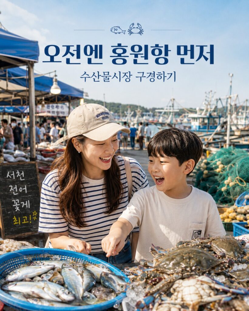 Family enjoying seafood at the Hongwonhang festival