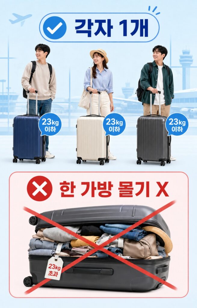 가족 위탁수하물 합산 대한항공은 한 가방에 몰면 안 됩니다