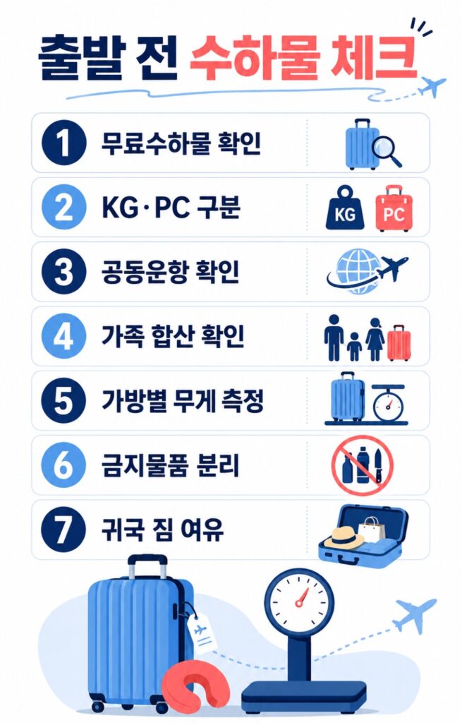 가족 위탁수하물 합산 공항에서 초과요금을 피하는 순서