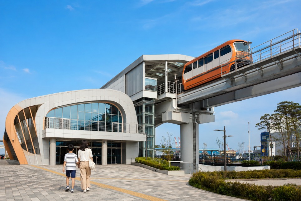 Wolmi Sea Train monorail along the Incheon waterfront